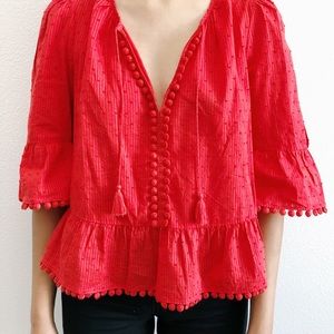 Madewell Pompom Red Blouse
